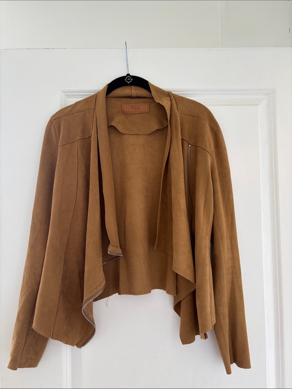 BlankNYC Women’s Cropped Open-Front Suede Jacket in Tan